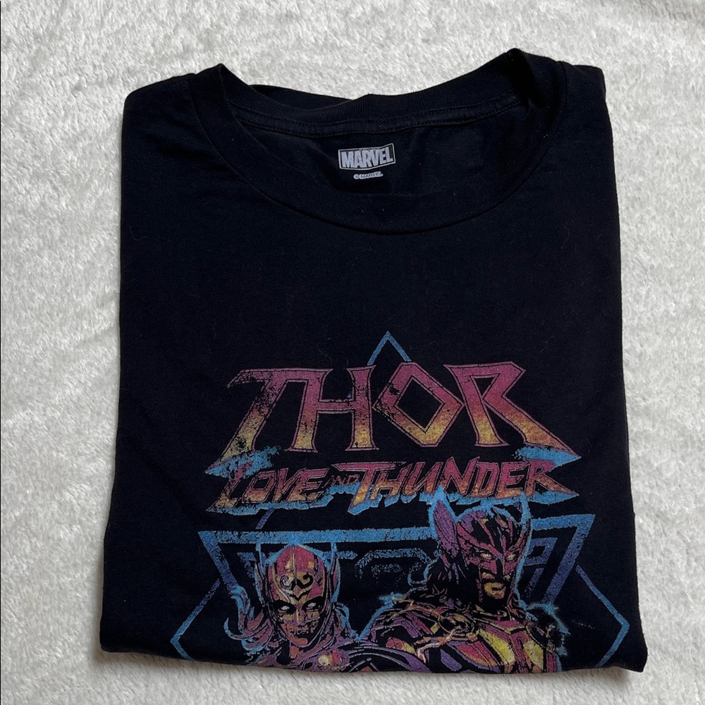 Marvel Black Thor: Love and Thunder Graphic Tee with Multicolor Print